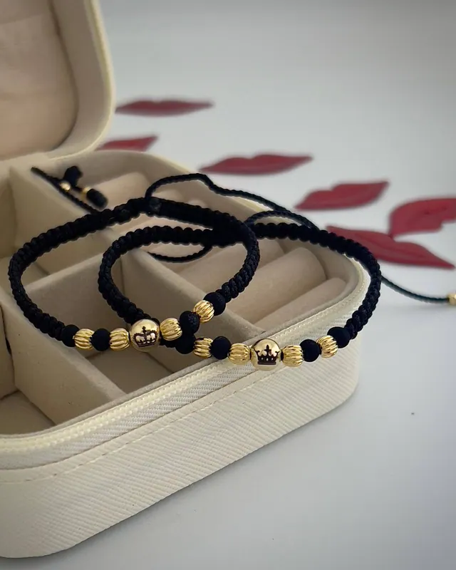 Pulsera Balín Corona Tejido Negro