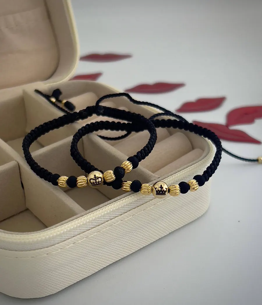 Pulsera Balín Corona Tejido Negro