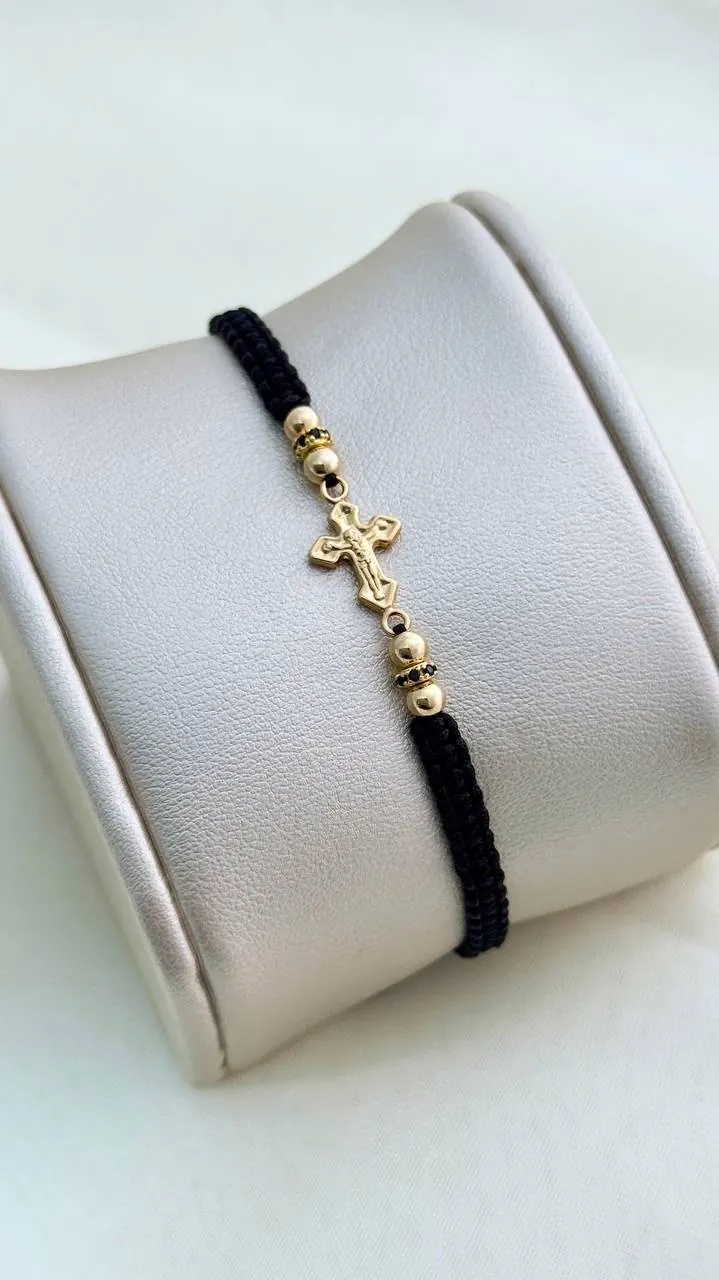 Pulsera Cristo Tejido Negro