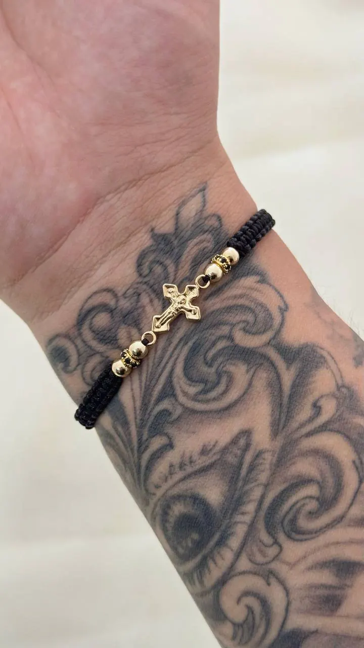 Pulsera Cristo Tejido Negro — foto 2