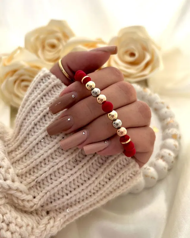 Pulsera Cuentas Rojas Oro y Plata