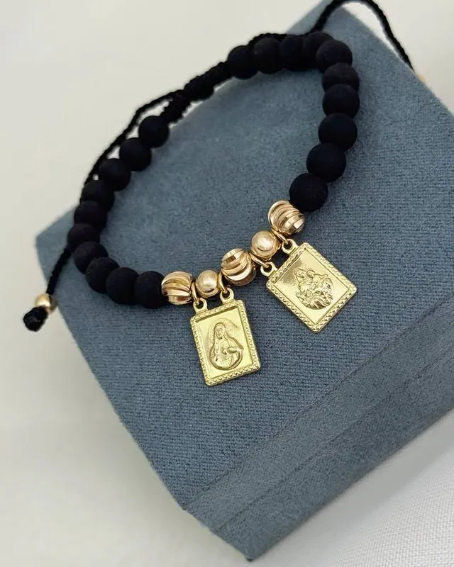 Pulsera Escapulario Cuentas Negras