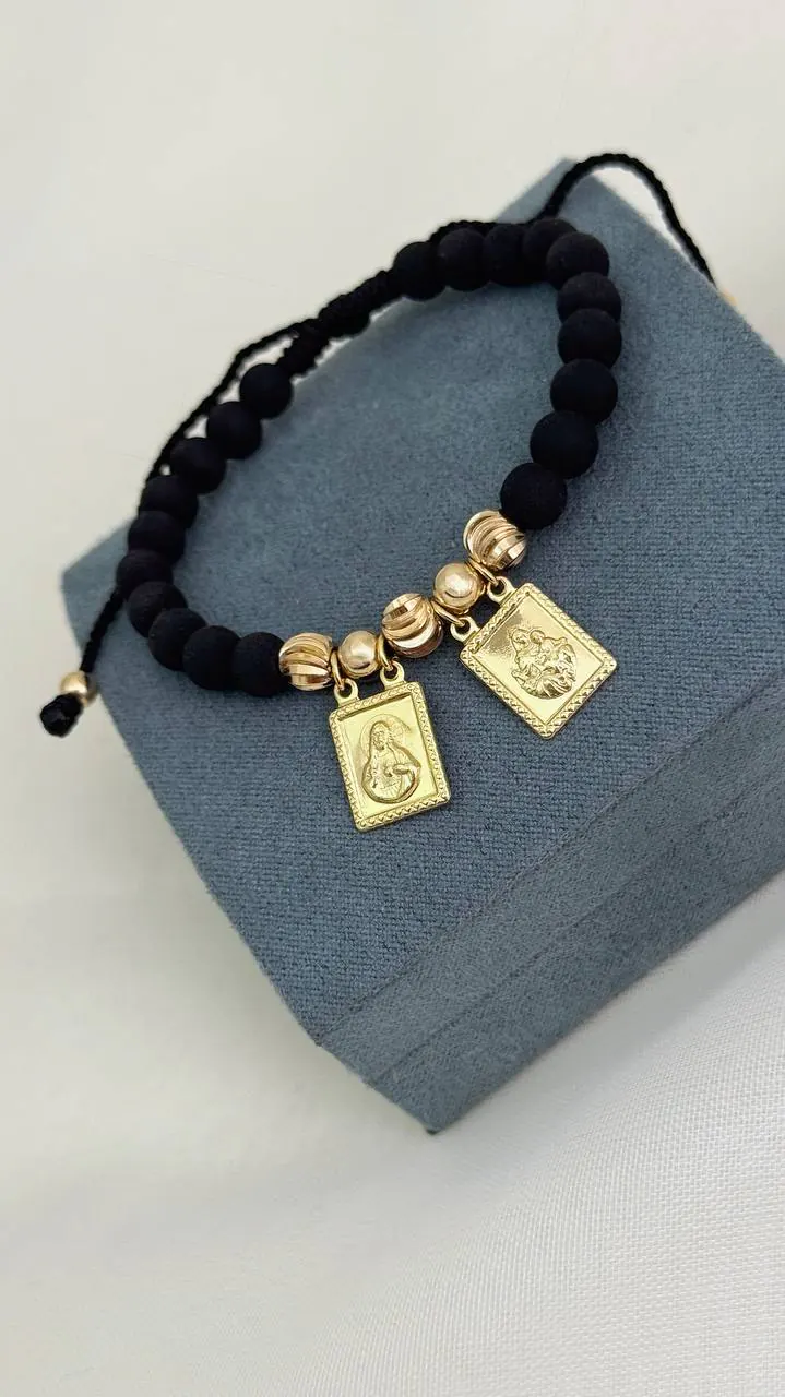 Pulsera Escapulario Cuentas Negras