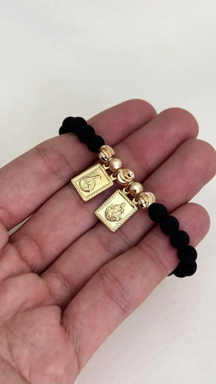 Pulsera Escapulario Cuentas Negras — foto 2