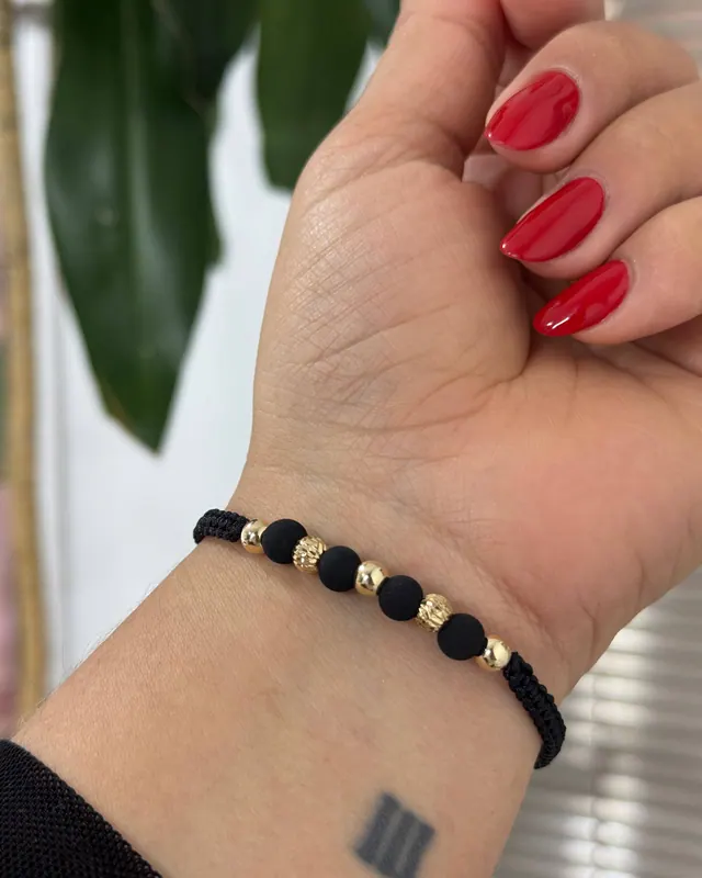 Pulsera Negra Balines Diamantados