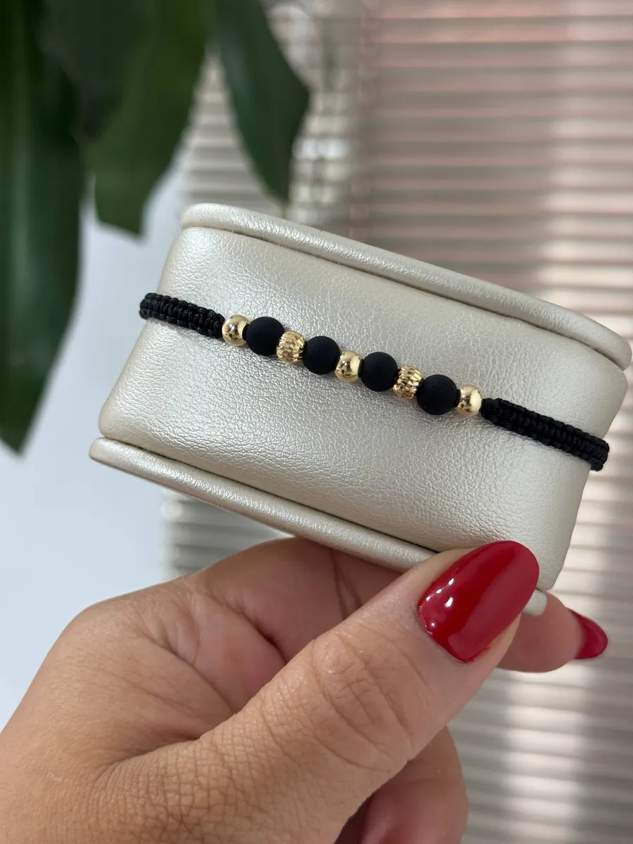 Pulsera Negra Balines Diamantados — foto 2