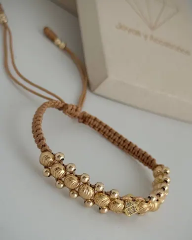 Pulsera Balines Estriados Tejido Camel