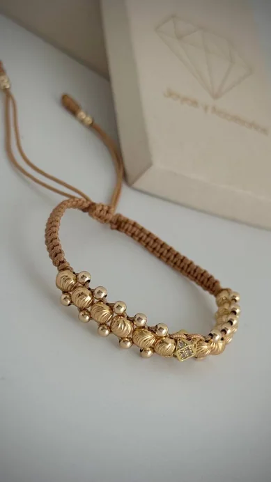 Pulsera Balines Estriados Tejido Camel