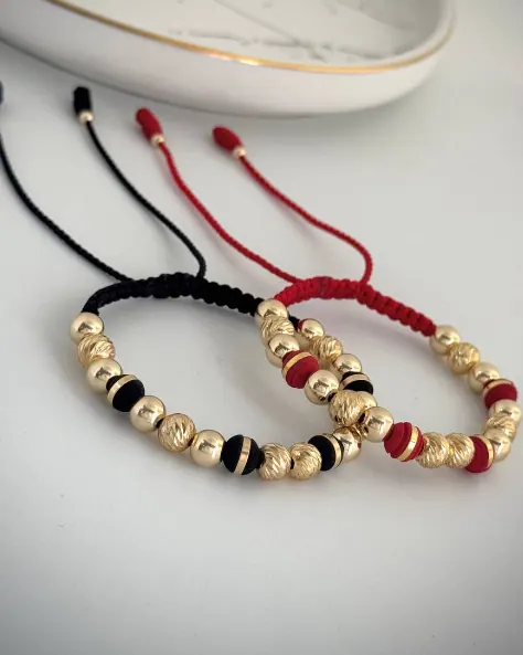 Pulsera Cuentas Franja Dorada