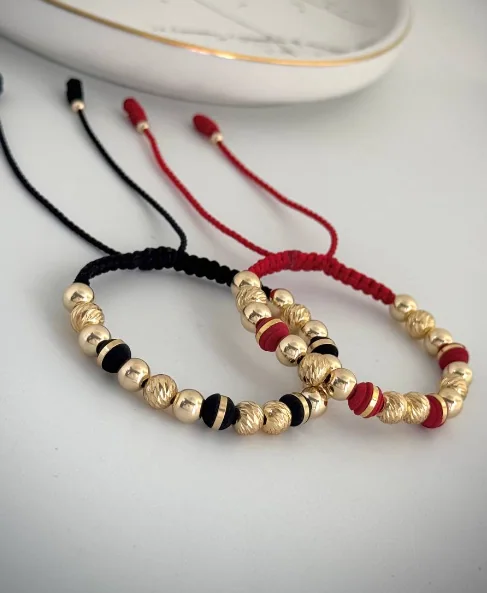 Pulsera Cuentas Franja Dorada