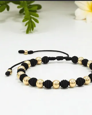Pulsera Negra y Dorada Alternada