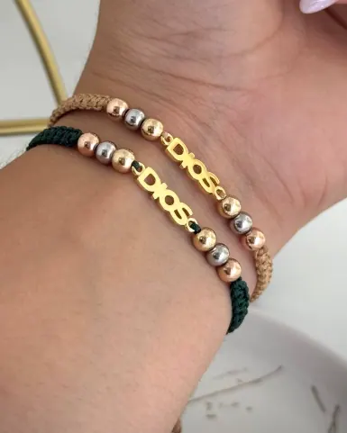 Pulsera Placa Dios Tres Oros