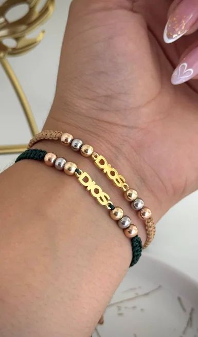 Pulsera Placa Dios Tres Oros
