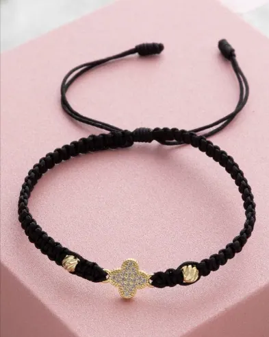 Pulsera Trébol Circones Tejido Negro
