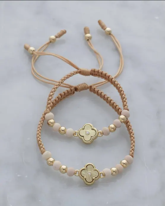 Pulsera Trébol Cuentas Rosa Palo