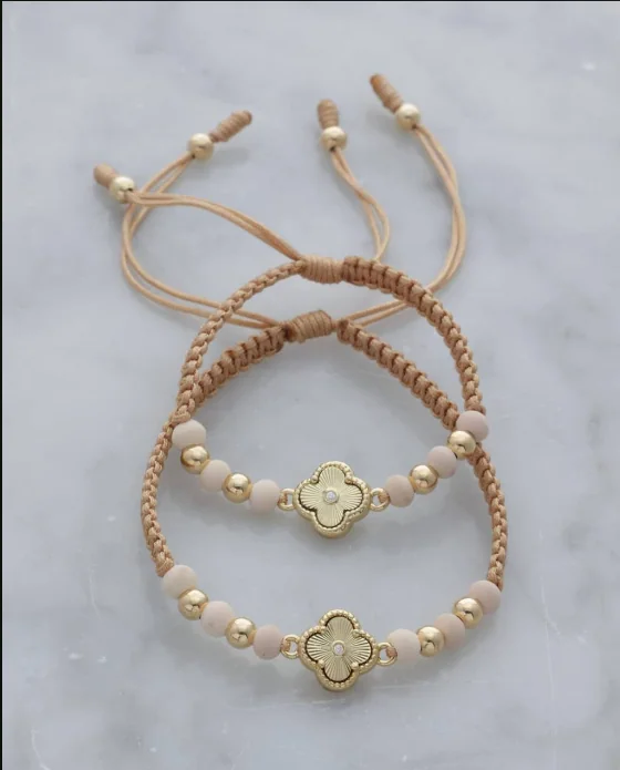 Pulsera Trébol Cuentas Rosa Palo