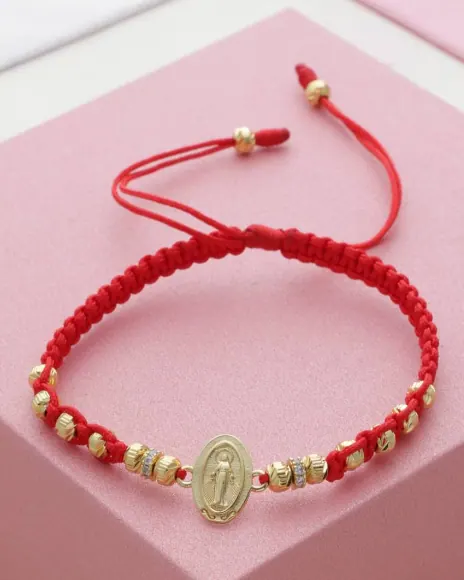 Pulsera Virgen Milagrosa Tejido Rojo