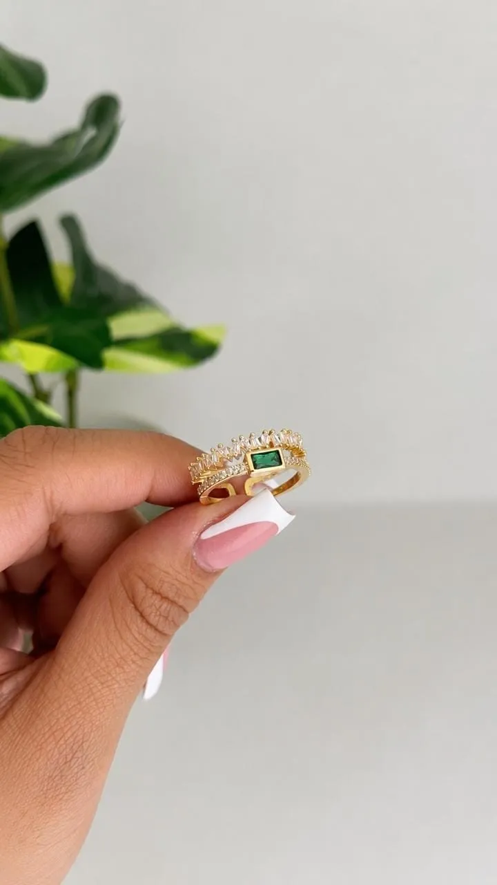 Anillo Doble Circón Verde y Cristal Ajustable — foto 2