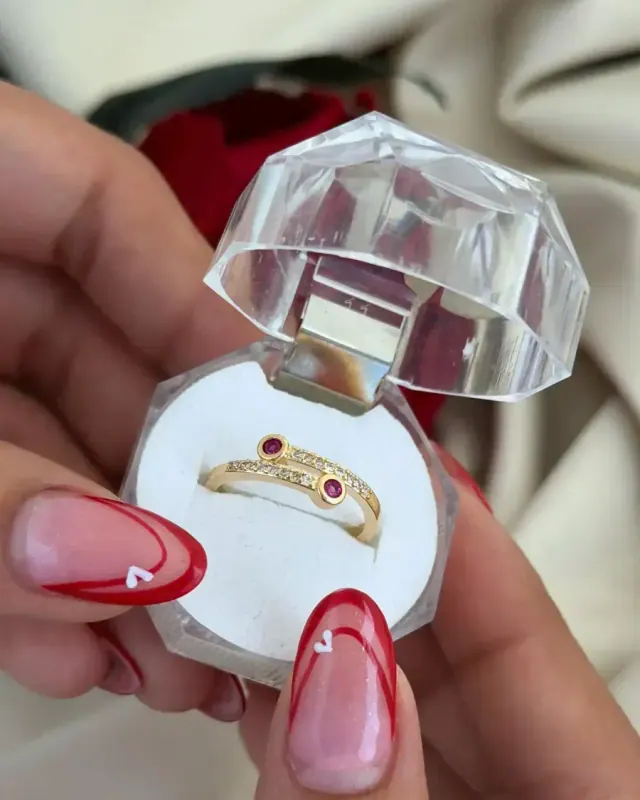 Anillo Doble Rubí Circón Ajustable