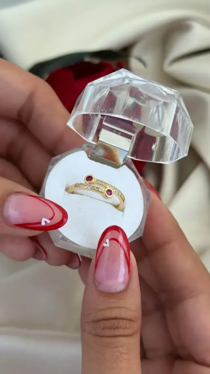 Anillo Doble Rubí Circón Ajustable