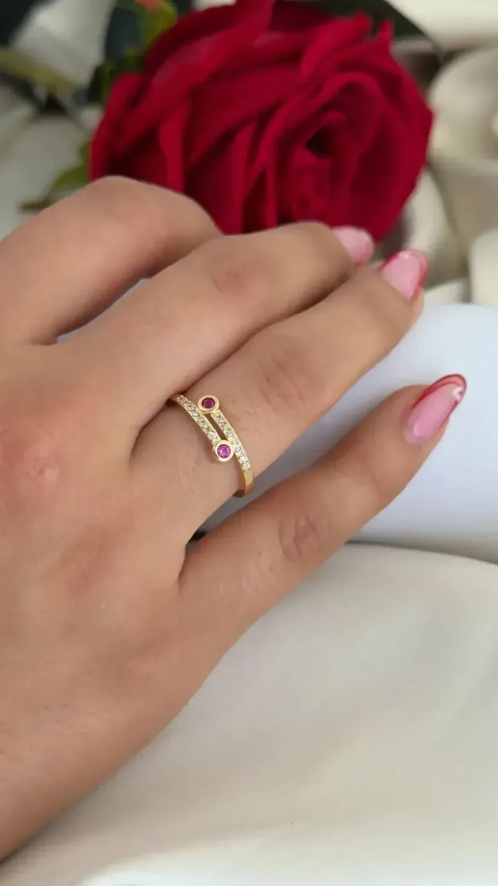Anillo Doble Rubí Circón Ajustable — foto 2