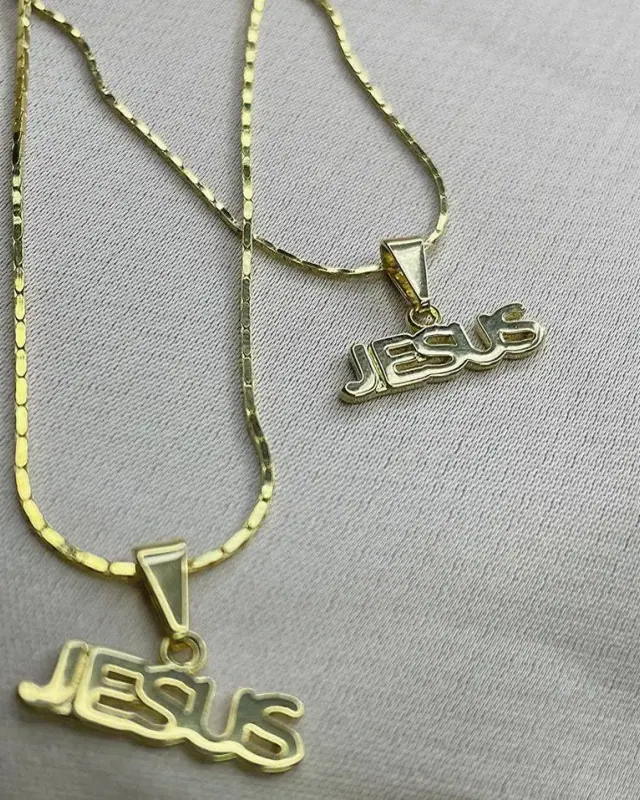 Conjunto Cadena Cordón 1 mm de 65 cm + Cadena Cordón 45 cm + Dije Jesús