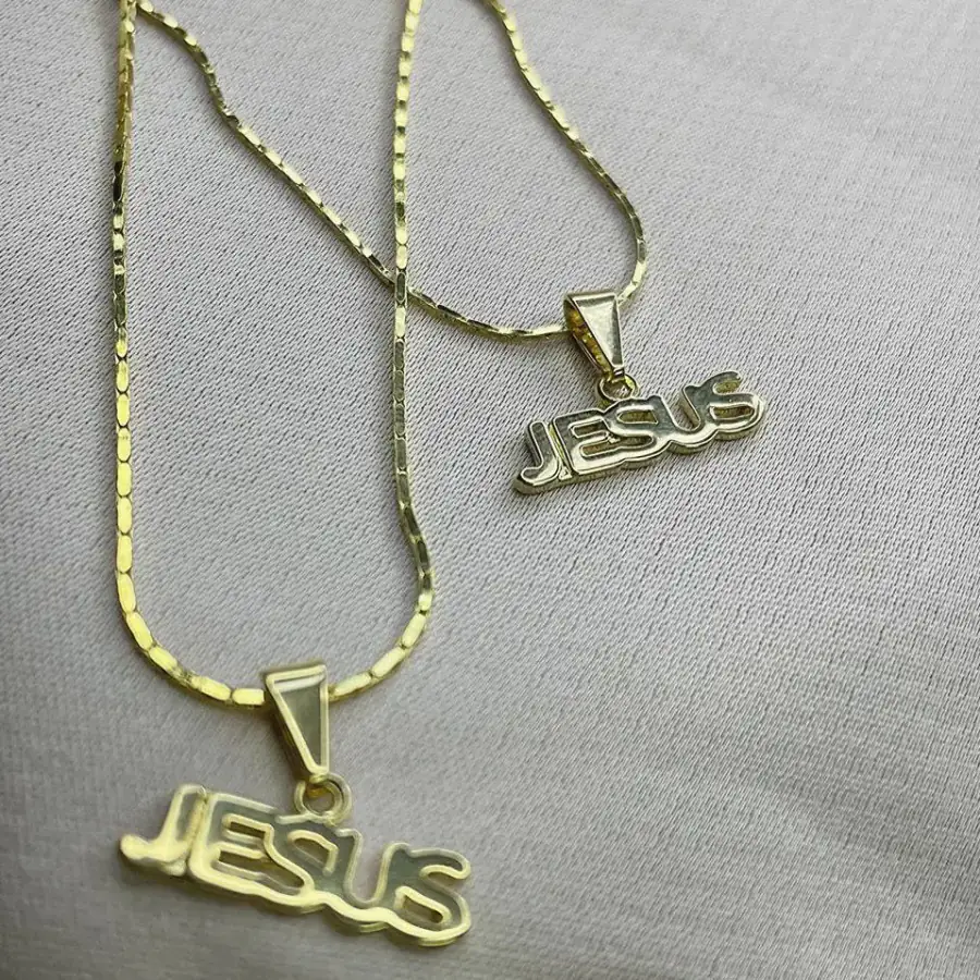 Conjunto Cadena Cordón 1 mm de 65 cm + Cadena Cordón 45 cm + Dije Jesús