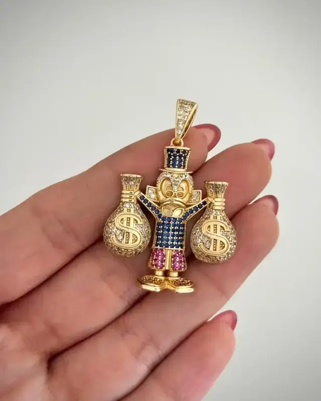 Dije Tío Rico Grande Circonia Azul y Cristal