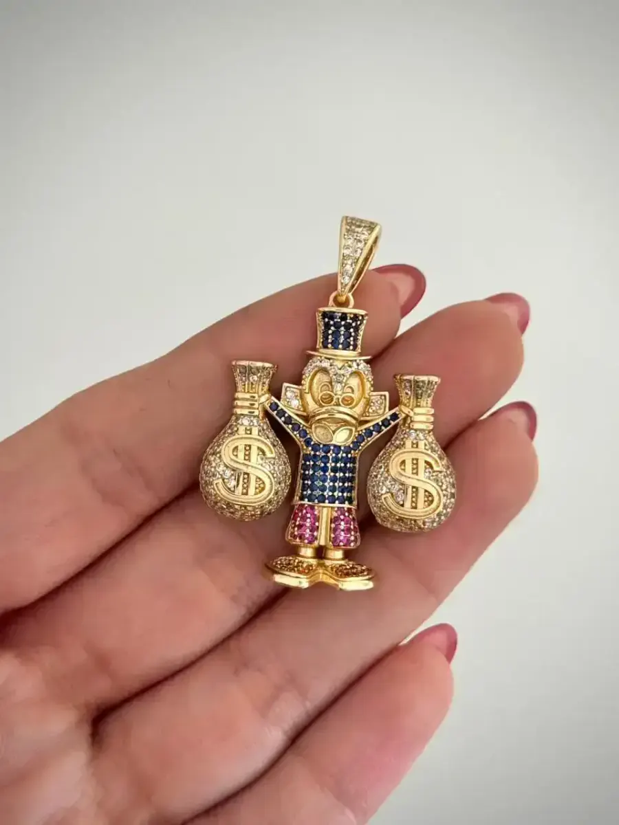 Dije Tío Rico Grande Circonia Azul y Cristal