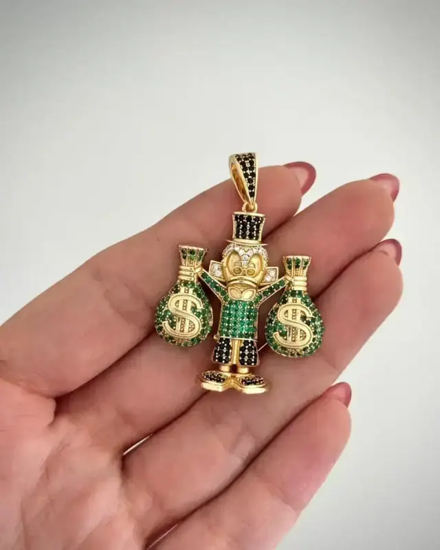 Dije Tío Rico Grande Circonia Verde y Negro