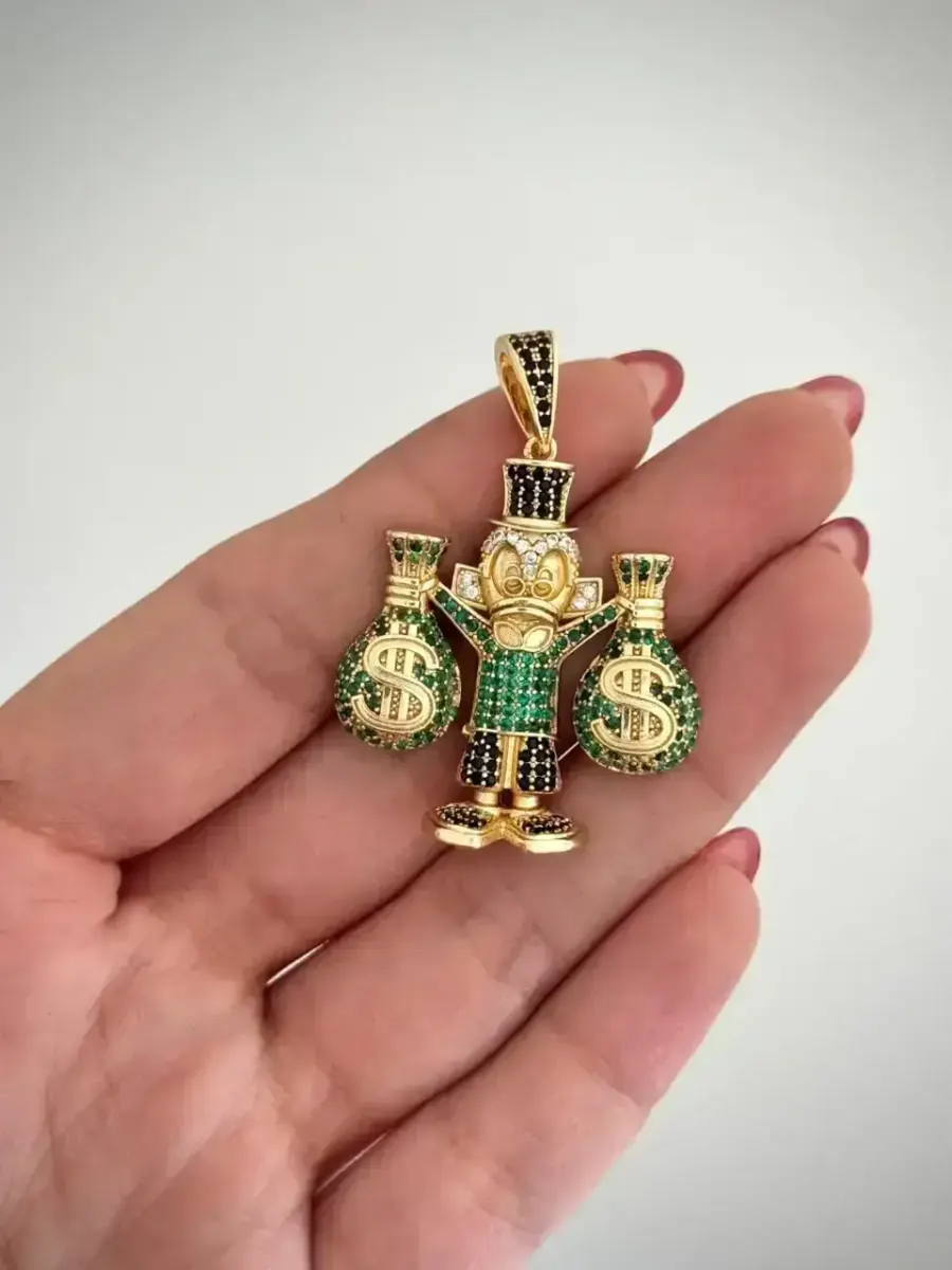Dije Tío Rico Grande Circonia Verde y Negro